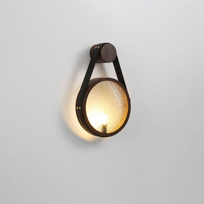 Contemporary Retro Belt Suspension Round Iron Glass Lampshade 1 - Light Wall Sconce Lamp For Living Room