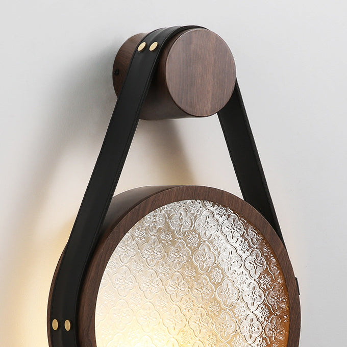 Contemporary Retro Belt Suspension Round Iron Glass Lampshade 1 - Light Wall Sconce Lamp For Living Room