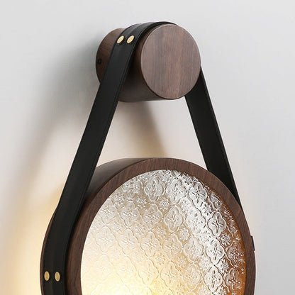 Contemporary Retro Belt Suspension Round Iron Glass Lampshade 1 - Light Wall Sconce Lamp For Living Room