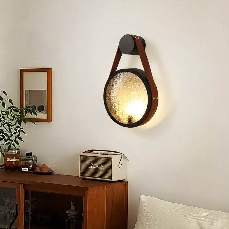 Contemporary Retro Belt Suspension Round Iron Glass Lampshade 1 - Light Wall Sconce Lamp For Living Room