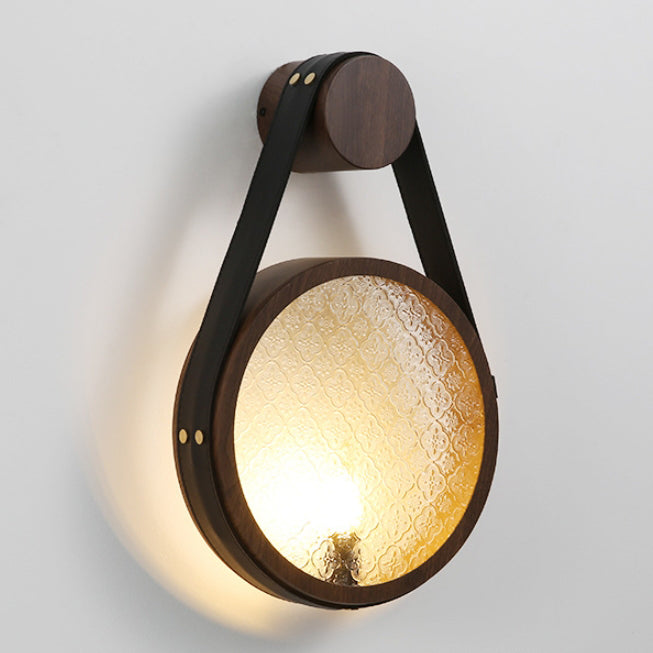 Contemporary Retro Belt Suspension Round Iron Glass Lampshade 1 - Light Wall Sconce Lamp For Living Room