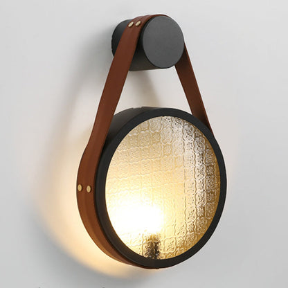 Contemporary Retro Belt Suspension Round Iron Glass Lampshade 1 - Light Wall Sconce Lamp For Living Room