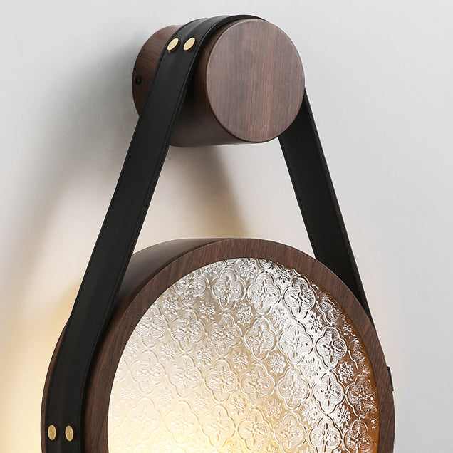 Contemporary Retro Belt Suspension Round Iron Glass Lampshade 1 - Light Wall Sconce Lamp For Living Room