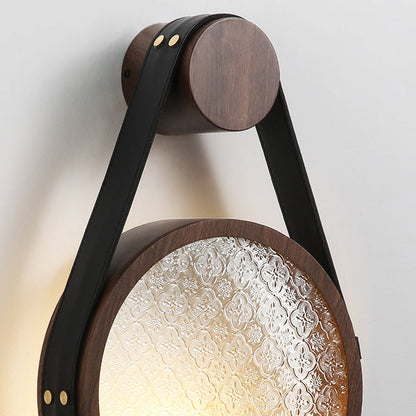 Contemporary Retro Belt Suspension Round Iron Glass Lampshade 1 - Light Wall Sconce Lamp For Living Room