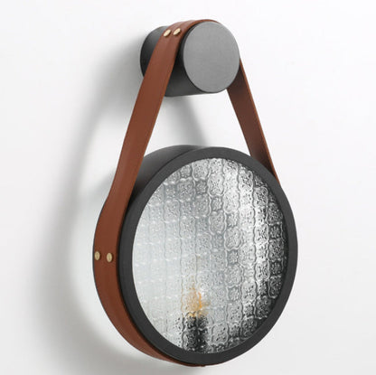 Contemporary Retro Belt Suspension Round Iron Glass Lampshade 1 - Light Wall Sconce Lamp For Living Room