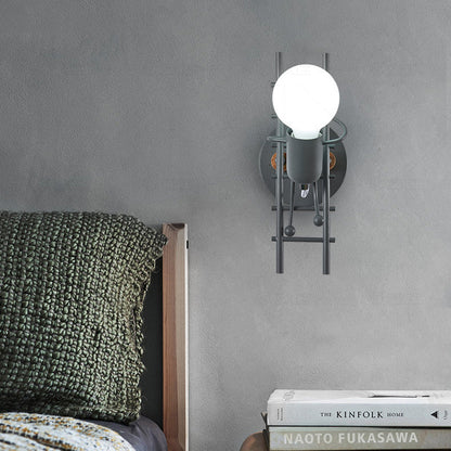 Contemporary Creative Little Man Climbing Stairs Iron Rubber Wood Lampshade 1 - Light Wall Sconce Lamp For Living Room