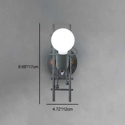 Contemporary Creative Little Man Climbing Stairs Iron Rubber Wood Lampshade 1 - Light Wall Sconce Lamp For Living Room