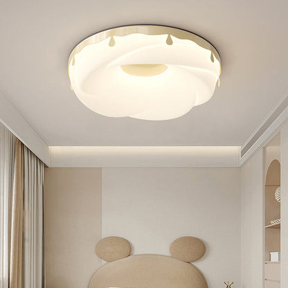 Contemporary Nordic Round Cream Donut Roto-molding Hardware Lampshade LED Flush Mount Ceiling Light For Bedroom