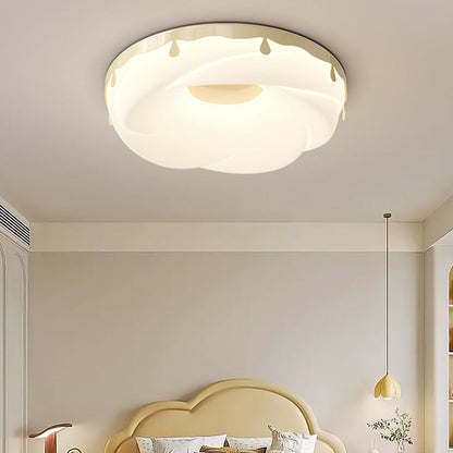 Contemporary Nordic Round Cream Donut Roto-molding Hardware Lampshade LED Flush Mount Ceiling Light For Bedroom