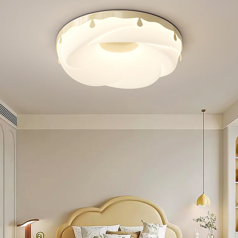 Contemporary Nordic Round Cream Donut Roto-molding Hardware Lampshade LED Flush Mount Ceiling Light For Bedroom