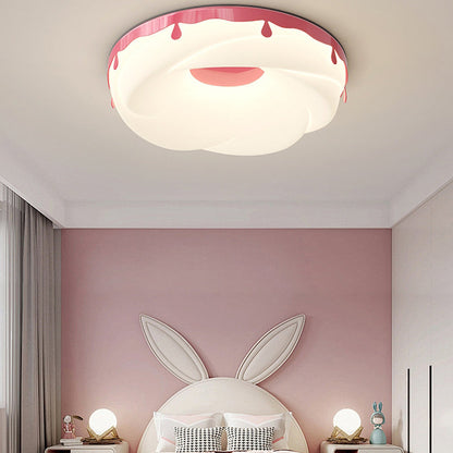 Contemporary Nordic Round Cream Donut Roto-molding Hardware Lampshade LED Flush Mount Ceiling Light For Bedroom