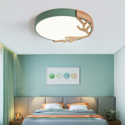 Contemporary Nordic Round Deer Iron Acrylic Lampshade LED Flush Mount Ceiling Light For Bedroom
