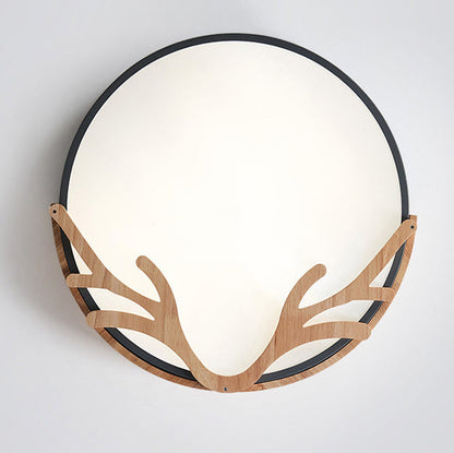 Contemporary Nordic Round Deer Iron Acrylic Lampshade LED Flush Mount Ceiling Light For Bedroom