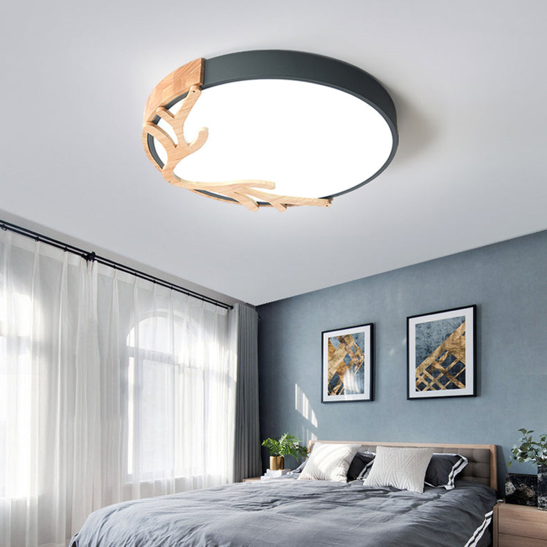 Contemporary Nordic Round Deer Iron Acrylic Lampshade LED Flush Mount Ceiling Light For Bedroom