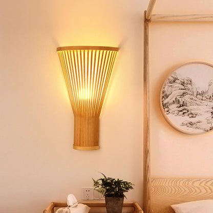 Traditional Japanese Vertical Broom Shape Bamboo Lampshade 1 - Light Wall Sconce Lamp For Bedroom