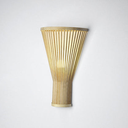 Traditional Japanese Vertical Broom Shape Bamboo Lampshade 1 - Light Wall Sconce Lamp For Bedroom