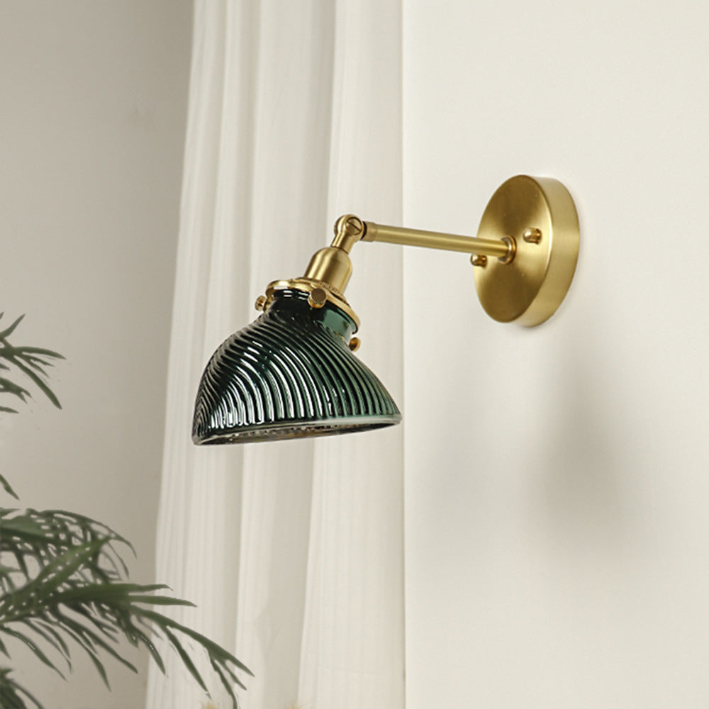 Traditional French Brass Glass Lampshade 1 - Light Wall Sconce Lamp For Living Room