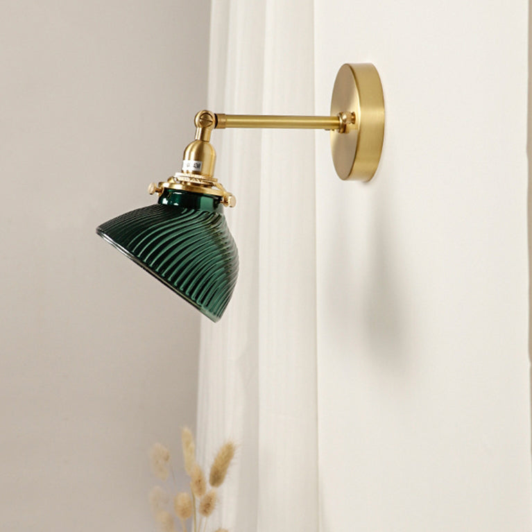 Traditional French Brass Glass Lampshade 1 - Light Wall Sconce Lamp For Living Room