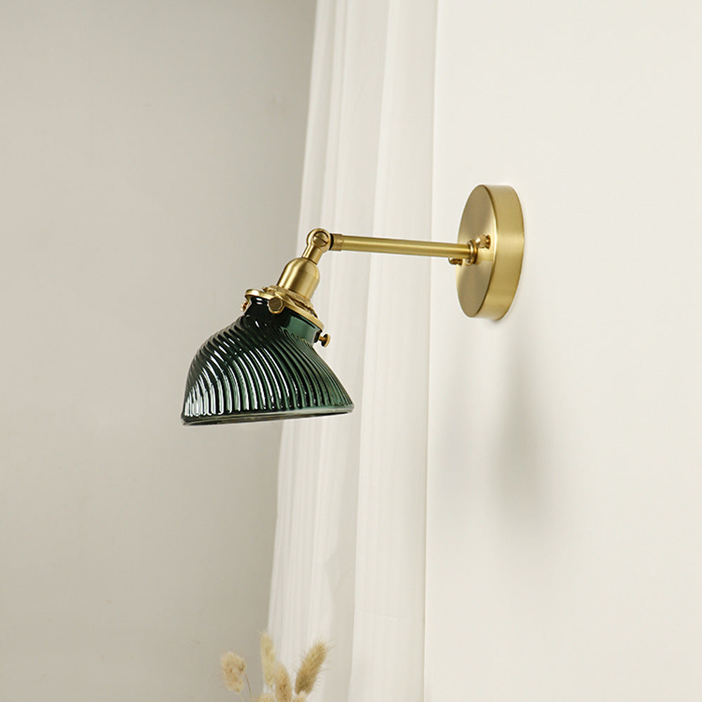 Traditional French Brass Glass Lampshade 1 - Light Wall Sconce Lamp For Living Room