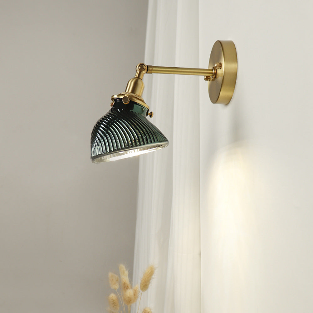 Traditional French Brass Glass Lampshade 1 - Light Wall Sconce Lamp For Living Room