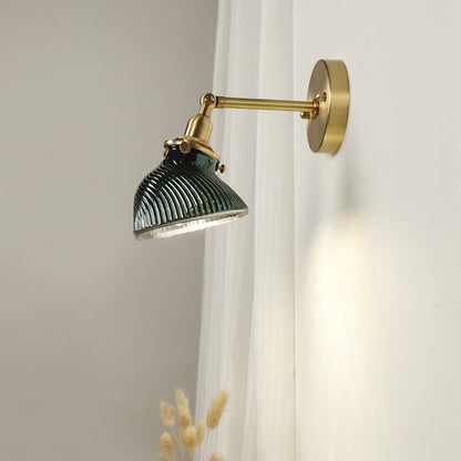 Traditional French Brass Glass Lampshade 1 - Light Wall Sconce Lamp For Living Room