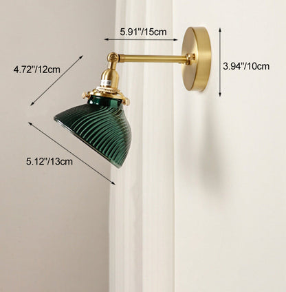 Traditional French Brass Glass Lampshade 1 - Light Wall Sconce Lamp For Living Room