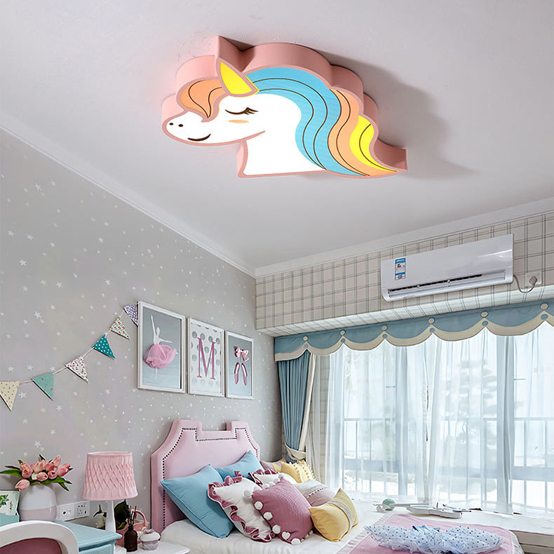 Contemporary Creative Horse Acrylic Iron Lampshade LED Flush Mount Ceiling Light For Bedroom