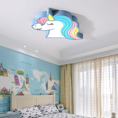 Contemporary Creative Horse Acrylic Iron Lampshade LED Flush Mount Ceiling Light For Bedroom