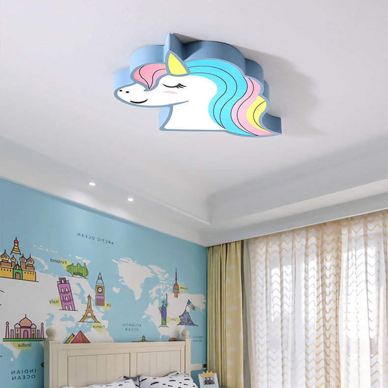 Contemporary Creative Horse Acrylic Iron Lampshade LED Flush Mount Ceiling Light For Bedroom