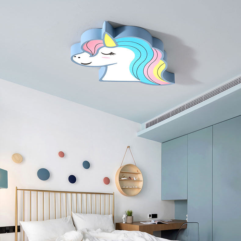 Contemporary Creative Horse Acrylic Iron Lampshade LED Flush Mount Ceiling Light For Bedroom