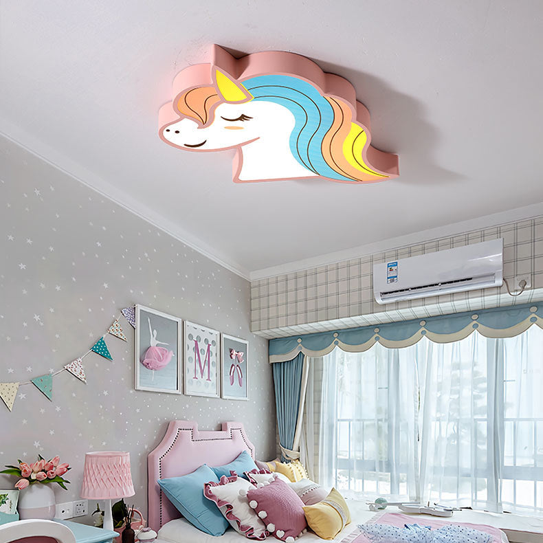 Contemporary Creative Horse Acrylic Iron Lampshade LED Flush Mount Ceiling Light For Bedroom