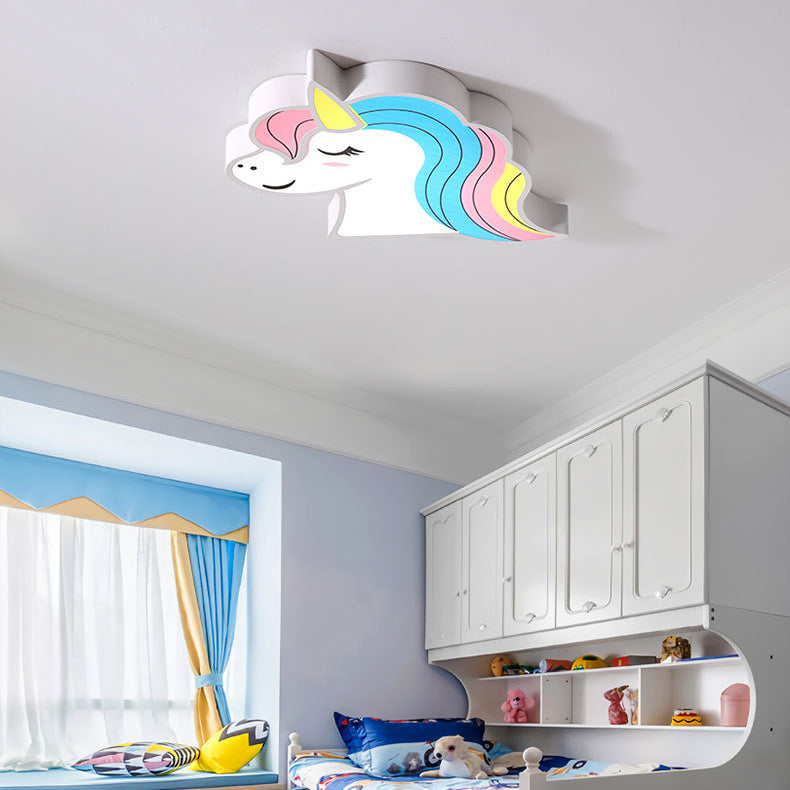 Contemporary Creative Horse Acrylic Iron Lampshade LED Flush Mount Ceiling Light For Bedroom