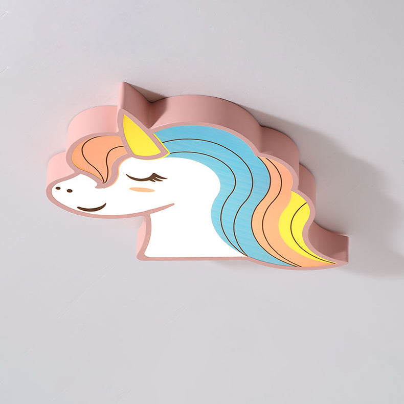 Contemporary Creative Horse Acrylic Iron Lampshade LED Flush Mount Ceiling Light For Bedroom