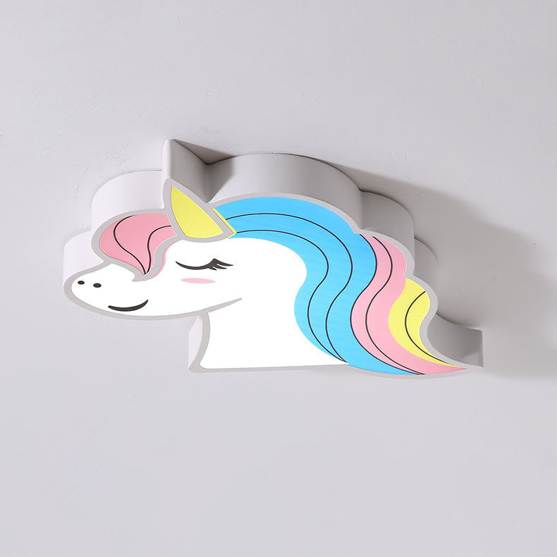 Contemporary Creative Horse Acrylic Iron Lampshade LED Flush Mount Ceiling Light For Bedroom