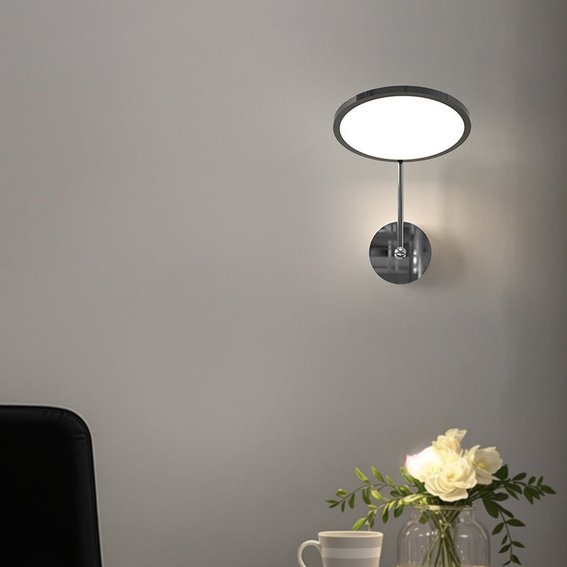 Modern Minimalist Round Mirror Shape Aluminum Iron LED Wall Sconce Lamp For Bedroom
