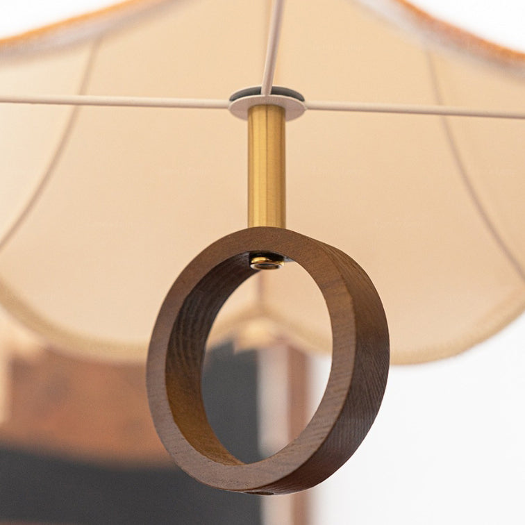 Traditional French Petal Shape Fabric Lampshade Hardware Wood  1 - Light Pendant Light For Dining Room