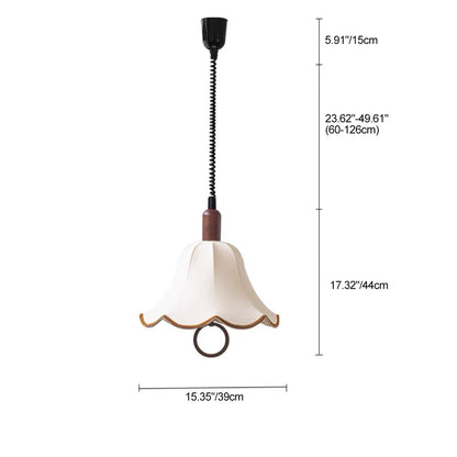 Traditional French Petal Shape Fabric Lampshade Hardware Wood  1 - Light Pendant Light For Dining Room
