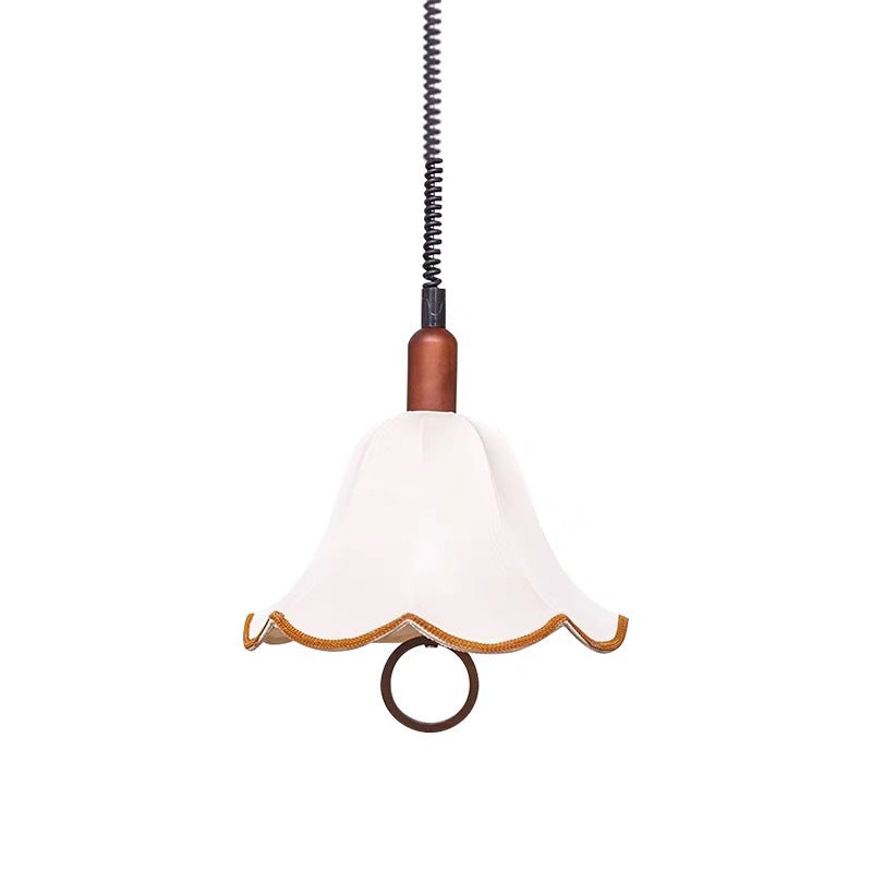 Traditional French Petal Shape Fabric Lampshade Hardware Wood  1 - Light Pendant Light For Dining Room