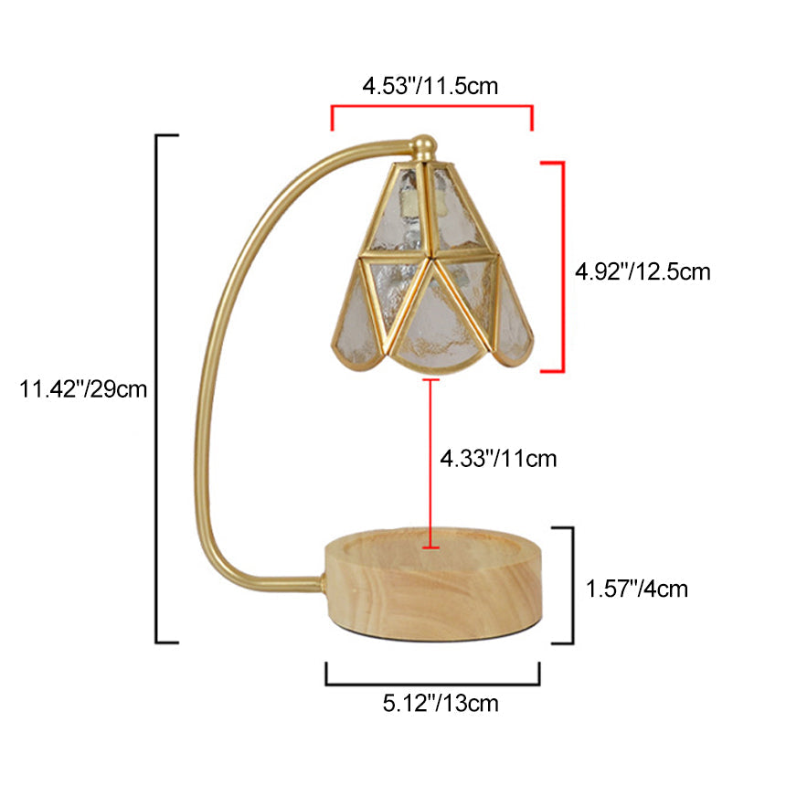 Traditional Japanese Conical Glass Lampshade Wood Base Iron 1 - Light Melting Wax Table Lamp For Bedroom
