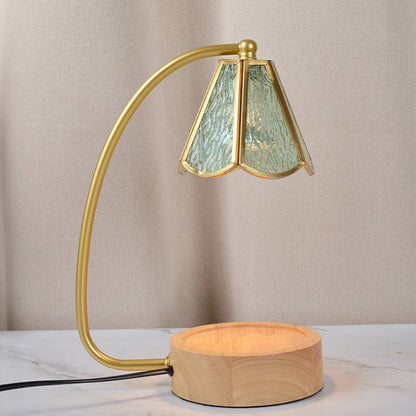 Traditional Japanese Conical Glass Lampshade Wood Base Iron 1 - Light Melting Wax Table Lamp For Bedroom