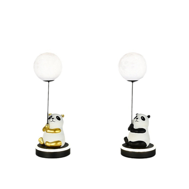 Contemporary Creative Panda Resin Base PVC Lampshade LED Table Lamp For Bedroom