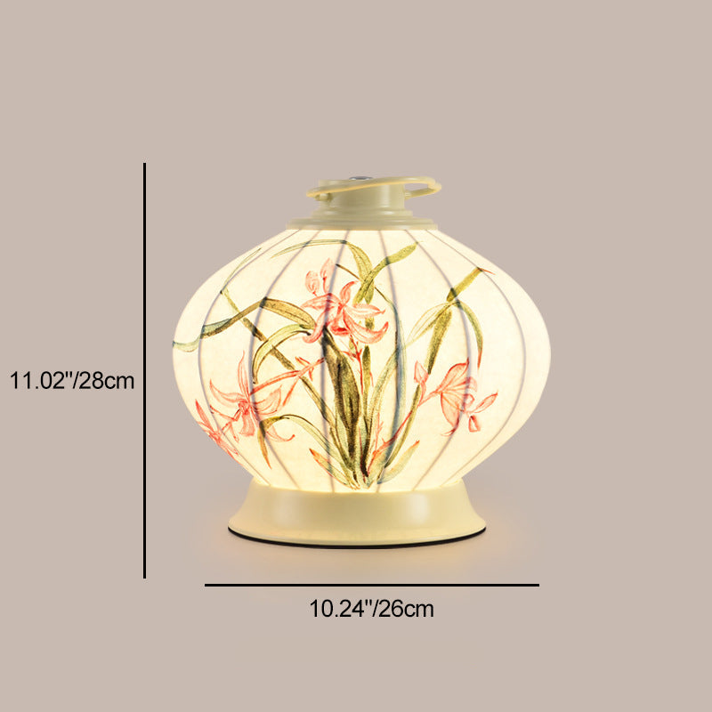 Traditional Chinese Round Ball Painting Portable Imitation Silk Lampshade Hardware 1 - Light Table Lamp For Living Room