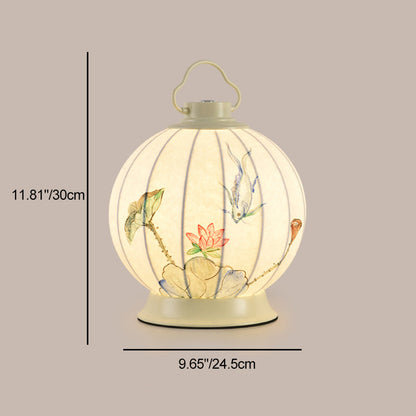 Traditional Chinese Round Ball Painting Portable Imitation Silk Lampshade Hardware 1 - Light Table Lamp For Living Room
