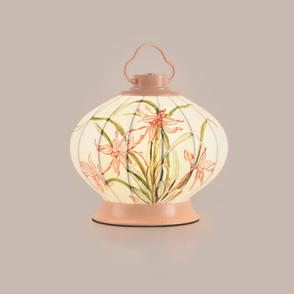 Traditional Chinese Round Ball Painting Portable Imitation Silk Lampshade Hardware 1 - Light Table Lamp For Living Room