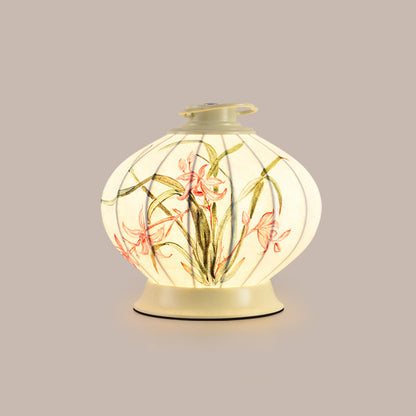 Traditional Chinese Round Ball Painting Portable Imitation Silk Lampshade Hardware 1 - Light Table Lamp For Living Room