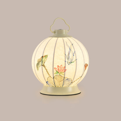 Traditional Chinese Round Ball Painting Portable Imitation Silk Lampshade Hardware 1 - Light Table Lamp For Living Room