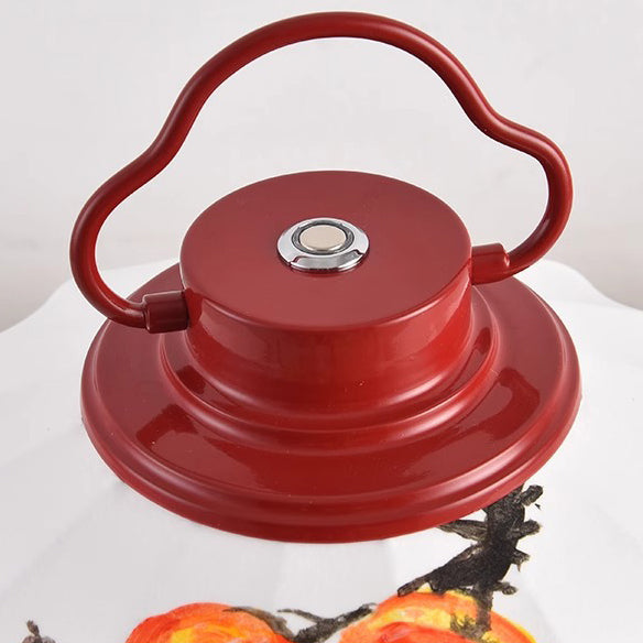 Traditional Chinese Round Ball Goldfish Persimmon Portable Imitation Silk Lampshade Hardware 1 - Light Table Lamp For Living Room