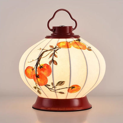 Traditional Chinese Round Ball Goldfish Persimmon Portable Imitation Silk Lampshade Hardware 1 - Light Table Lamp For Living Room