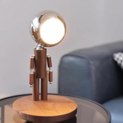 Contemporary Creative Astronaut Iron Lampshade Wood Base LED Table Lamp For Bedroom