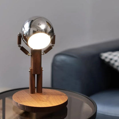 Contemporary Creative Astronaut Iron Lampshade Wood Base LED Table Lamp For Bedroom
